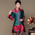 Cappotto a vento da donna in stile cinese floreale in seta e lino al ginocchio
