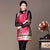 Fur Collar & Cuff Silk & Linen Chinese Style Floral Women's Vest