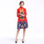 Dragon & Phoenix Pattern High Neck 3/4 Sleeve Oriental Style Floral Dress