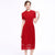 Illusion Neck Cheongsam Top Tea Length Lace Pleated Dress