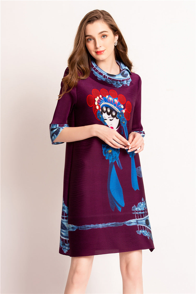 Beijing Opera Pattern Half Sleeve A-line Dress – IDREAMMART