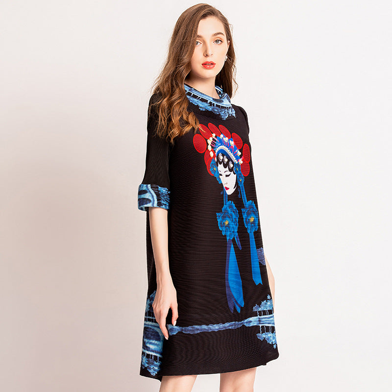 Beijing Opera Pattern Half Sleeve A-line Dress – IDREAMMART