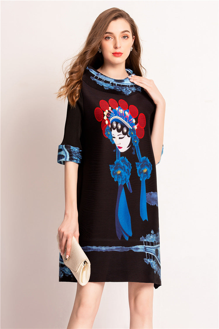 Beijing Opera Pattern Half Sleeve A-line Dress – IDREAMMART