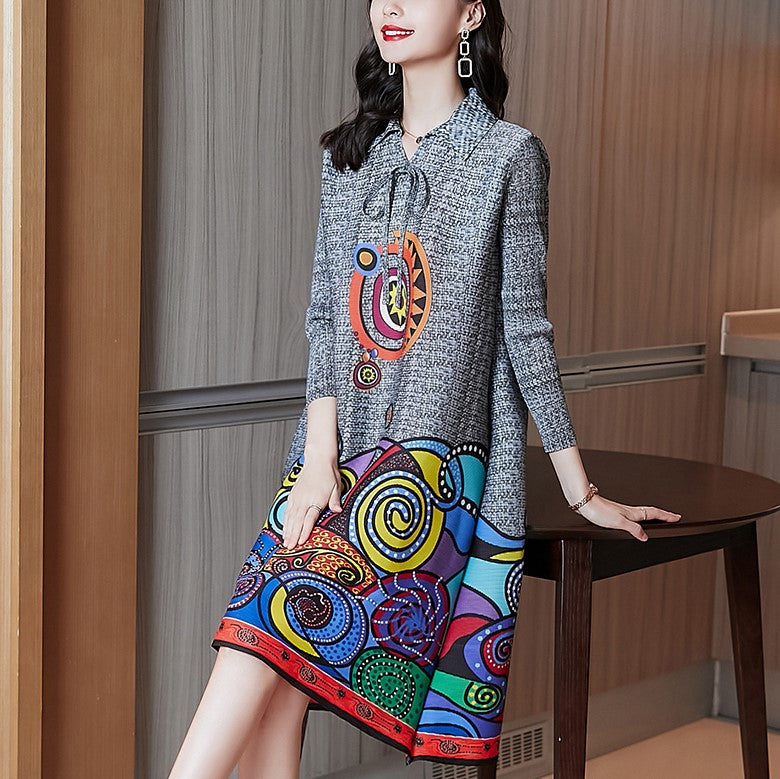 Folded Floral Print Lapel Collar Chinese Style Casual Dress Boho Dress – IDREAMMART