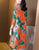 3/4 Ärmel gefalteter Blumendruck im chinesischen Stil Freizeitkleid Boho Kleid