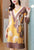 V-Ausschnitt gefalteter Blumendruck im chinesischen Stil Freizeitkleid Boho-Kleid