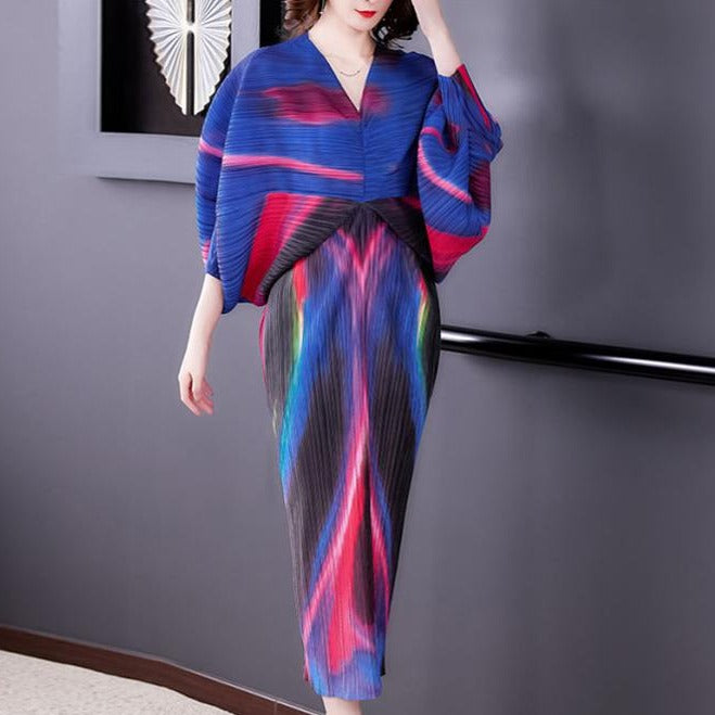 Batwing Sleeve Folded Floral Print Bodycon Chinese Style Casual Dress Boho Dress Purple / Free Size Batwing Sleeve Folded Floral Print Bodycon Chinese Style Casual Dress Boho Dress Purple / Free Size