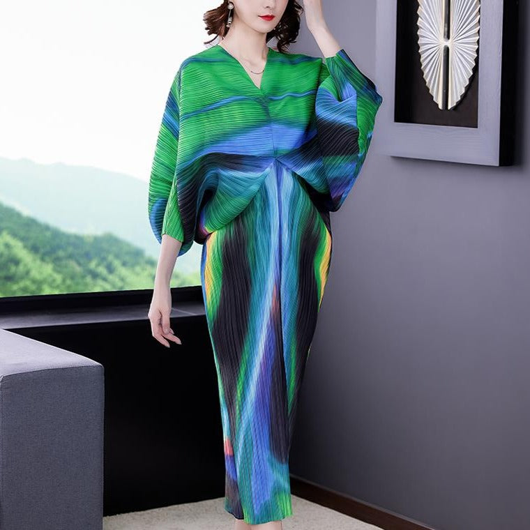 Batwing Sleeve Folded Floral Print Bodycon Chinese Style Casual Dress Boho Dress Green / Free Size Batwing Sleeve Folded Floral Print Bodycon Chinese Style Casual Dress Boho Dress Green / Free Size