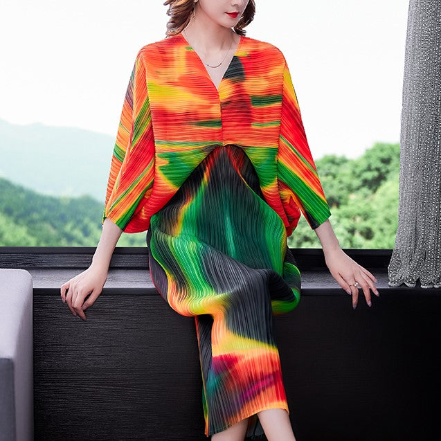 Batwing Sleeve Folded Floral Print Bodycon Chinese Style Casual Dress Boho Dress Orange / Free Size Batwing Sleeve Folded Floral Print Bodycon Chinese Style Casual Dress Boho Dress Orange / Free Size