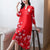 Vestido informal de estilo chino con estampado floral doblado con cuello en V y manga 3/4 Vestido bohemio