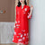 3/4 Sleeve V-neck Folded Floral Print Chinese Style Casual Dress Boho Dress