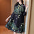 3/4 Ärmel knielang gefaltet Blumendruck im chinesischen Stil Freizeitkleid Boho Kleid