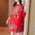 3/4 Ärmel knielang gefaltet Blumendruck im chinesischen Stil Freizeitkleid Boho Kleid