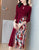 Schlüsselloch-Ausschnitt Gefalteter Blumensamt im chinesischen Stil Freizeitkleid Boho-Kleid
