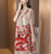 Round Neck Folded Floral Chinese Style Casual Dress with Neck Scarf & Hat