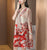 Robe décontractée de style chinois à fleurs pliées à col rond avec écharpe et chapeau