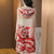Round Neck Folded Floral Chinese Style Casual Dress with Neck Scarf & Hat