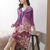 Round Neck Folded Floral Chinese Style Casual Dress with Neck Scarf & Hat