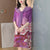 Round Neck Folded Floral Chinese Style Casual Dress with Neck Scarf & Hat