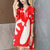 Round Neck Folded Floral Chinese Style Casual Dress with Neck Scarf & Hat