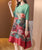 Round Neck Half Sleeve Folded Floral Chinese Style Casual Dress