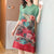 Round Neck Half Sleeve Folded Floral Chinese Style Casual Dress