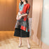 Round Neck Half Sleeve Folded Floral Chinese Style Casual Dress