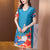 Short Sleeve Round Neck Folded Floral Chinese Style Casual Dress