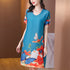 Kurzarm-Rundhalsausschnitt mit Blumenmuster im chinesischen Stil beiläufiges Kleid