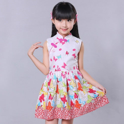 Cap Sleeve Mini Kid's Cheongsam Floral Qipao Dress White / 7 Cap Sleeve Mini Kid's Cheongsam Floral Qipao Dress White / 7