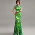 Illusion Neck Cheongsam Top Meerjungfrau Abendkleid mit Blumenapplikationen