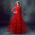 Long Sleeve Full Length Tulle Wedding Dress Evening Gown with Floral Appliques