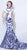 Blue & White Porcelain Pattern Chinese Style Wedding Dress with Cathedral Train