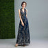 Deep V Neck A-line Evening Dress with Floral Sequins