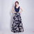 Deep V Neck A-line Evening Dress with Floral Lace Skirt