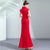 Floral Embroidery Mermaid Cheongsam Chinese Wedding Dress Evening Gown
