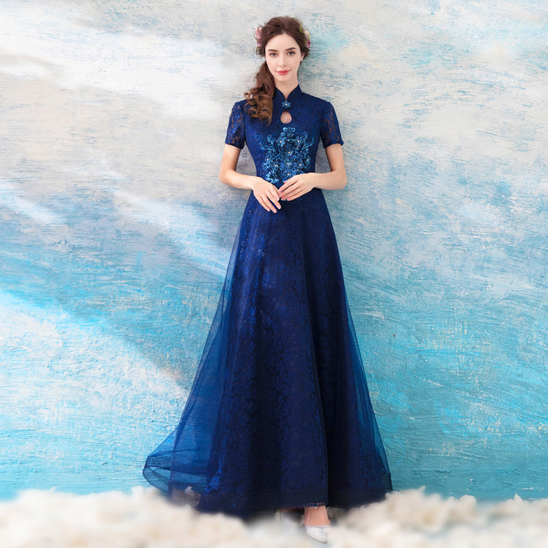 Key Hole Neck Lace Cheongsam Top Chinese Style Evening Dress Key Hole Neck Lace Cheongsam Top Chinese Style Evening Dress