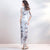 Half Sleeve Floral Brocade Full Length Cheongsam Evening Dress