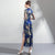 Abito da sera cheongsam in broccato con ricamo floreale con maniche illusion