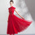 Floral Appliques Cheongsam Top Tulle Skirt Tea Length Prom Dress