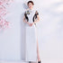 Floral Embroidery Mandarin Collar Cheongsam Evening Dress with Tassels