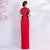 Floral Embroidery Mandarin Collar Cheongsam Evening Dress with Tassels