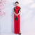 Floral Embroidery Mandarin Collar Cheongsam Evening Dress with Tassels