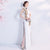 Floral Embroidery Applique Lace Neck Traditional Cheongsam Evening Dress