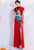 Apliques bordados de pavo real Cheongsam Top sirena vestido de noche
