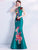Floral Embroidery Appliques Taffeta Cheongsam Top Mermaid Evening Dress