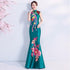 Blumenstickerei Applikationen Taft Cheongsam Top Meerjungfrau Abendkleid