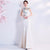 Blumenstickerei Applikationen Illusion Hals Cheongsam Top Meerjungfrau Abendkleid