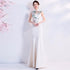 Floral Embroidery Appliques Illusion Neck Cheongsam Top Mermaid Evening Dress