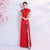 Blumenstickerei Applikationen Cheongsam Top A-Linie Abendkleid